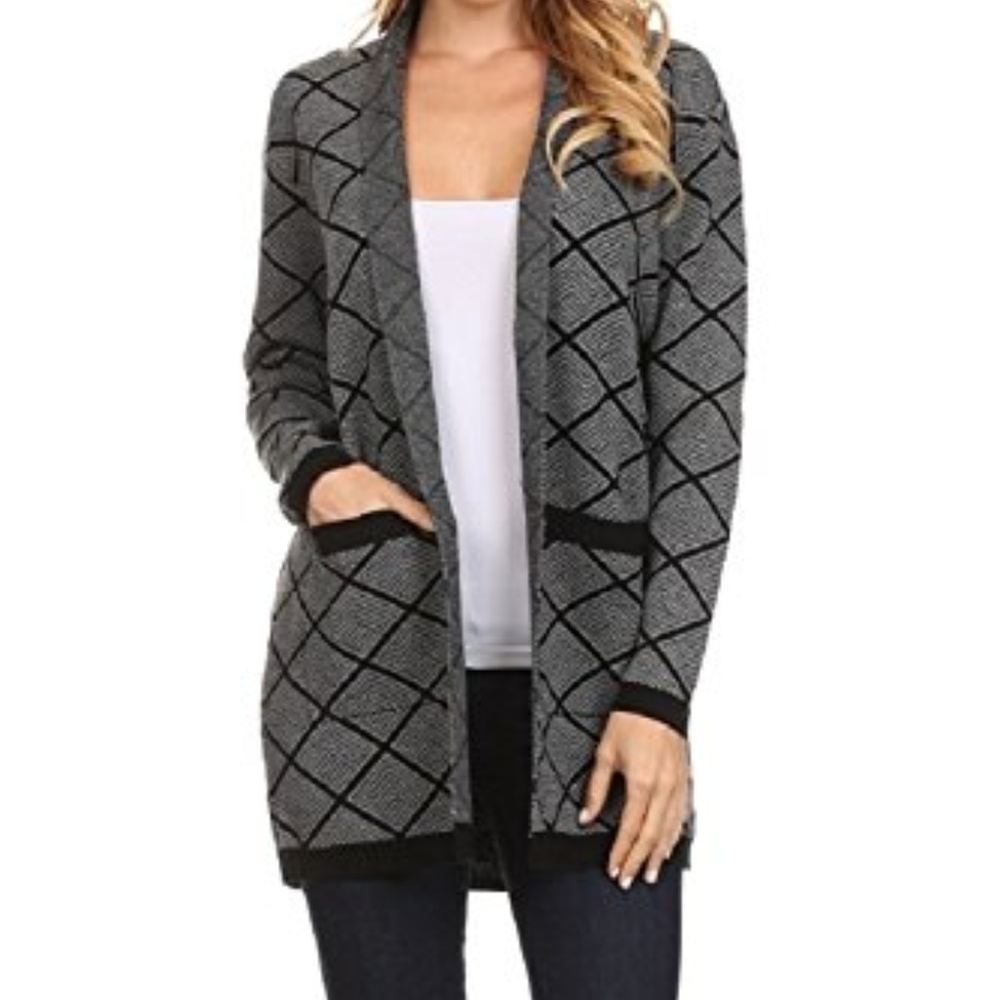 Shawl Collar Knitted Geometric Cardigan